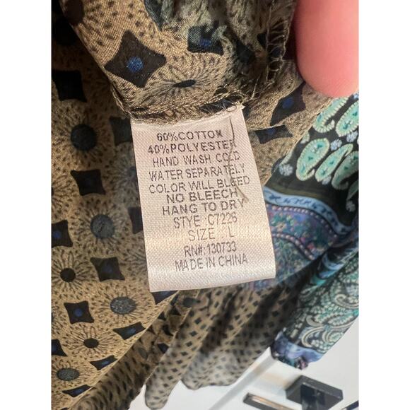 Umgee 3/4 Sleeve Boho Gypsie Whimsical Blouse Size L Button Front Teal Blues - Picture 9 of 10